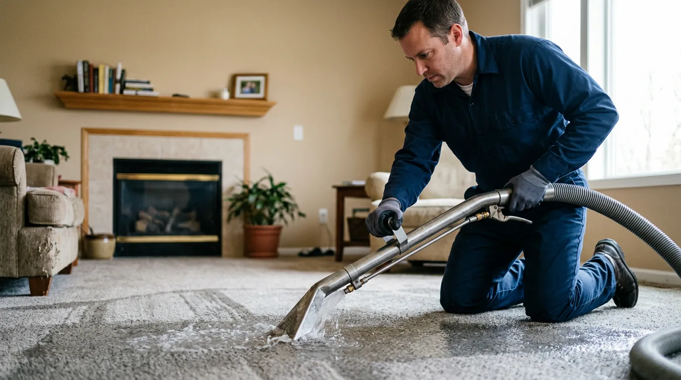 Water damage restoration technician working near Denton, TX